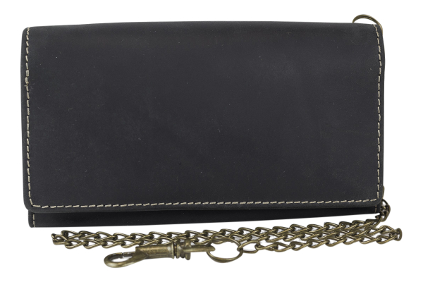Biker & Trucker Langbörse mit Messing-Kette LEAS im Vintage-Stil in Echt-Leder, schwarz